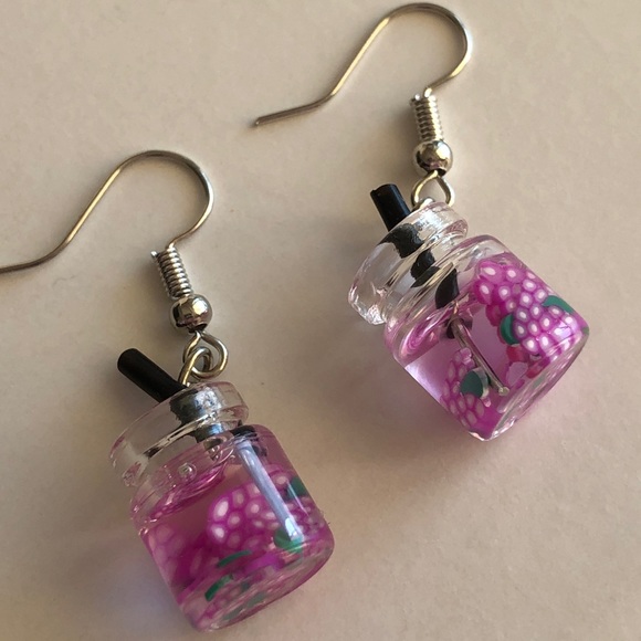 Grapes Drink Mason Jar Fashion Dangle Earrings - Picture 2 of 7